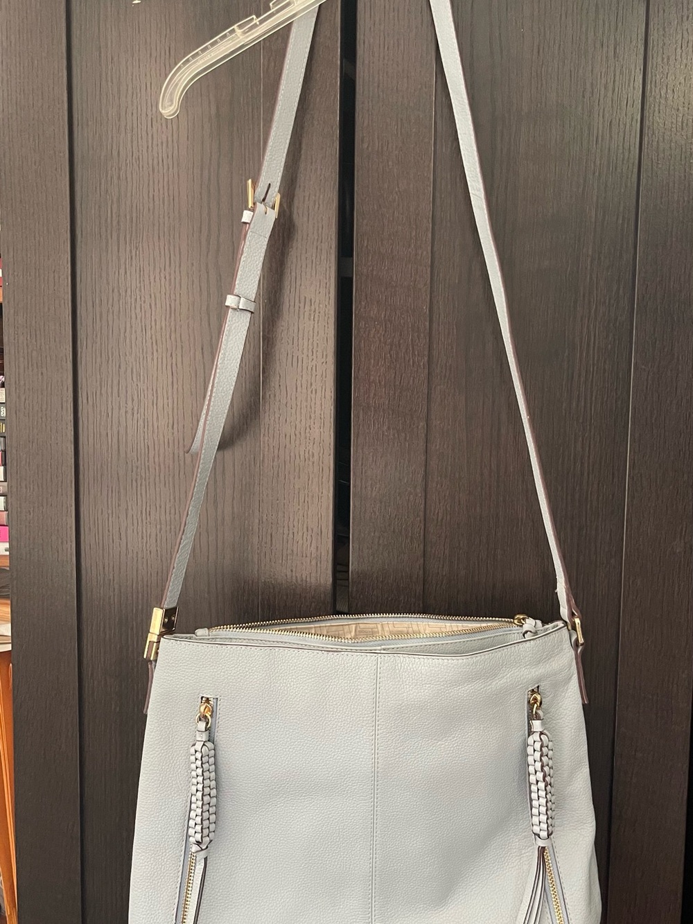 Lodis Light blue Leather Crossbody with Braided Tassels